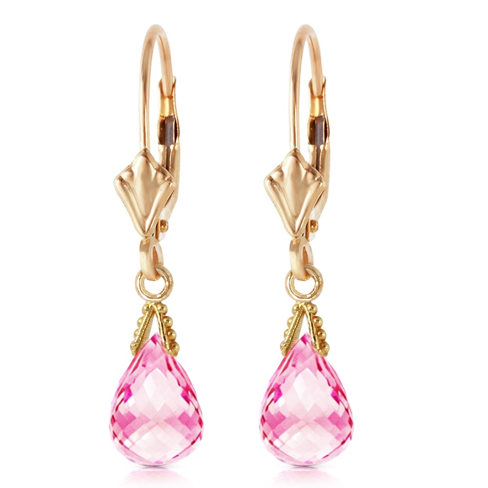14K. GOLD LEVERBACK EARRING  BRIOLETTE Pink Topaz - Picture 2 of 4